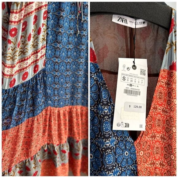Zara Printed Patchwork Dress New - Picture 6 of 10